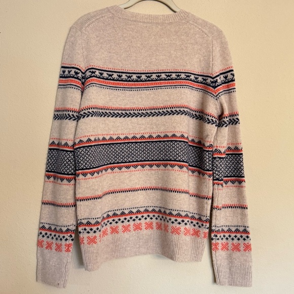 Madewell Marino Wool Fair Isle Sweater Size L Beige Knit Crewneck Pullover - Picture 2 of 13